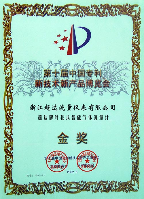 第十届中国专利新技术新产品博览会金奖 气体流量计