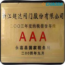 2003年度永嘉县纳税信誉等级AAA级