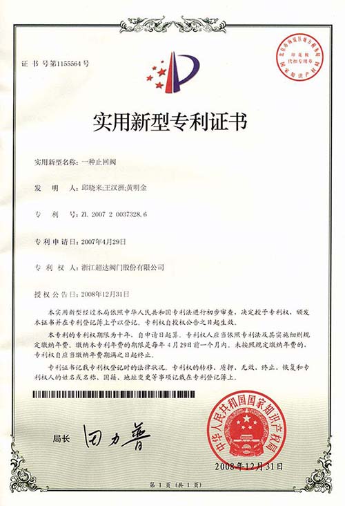 新型专利-一种止回阀